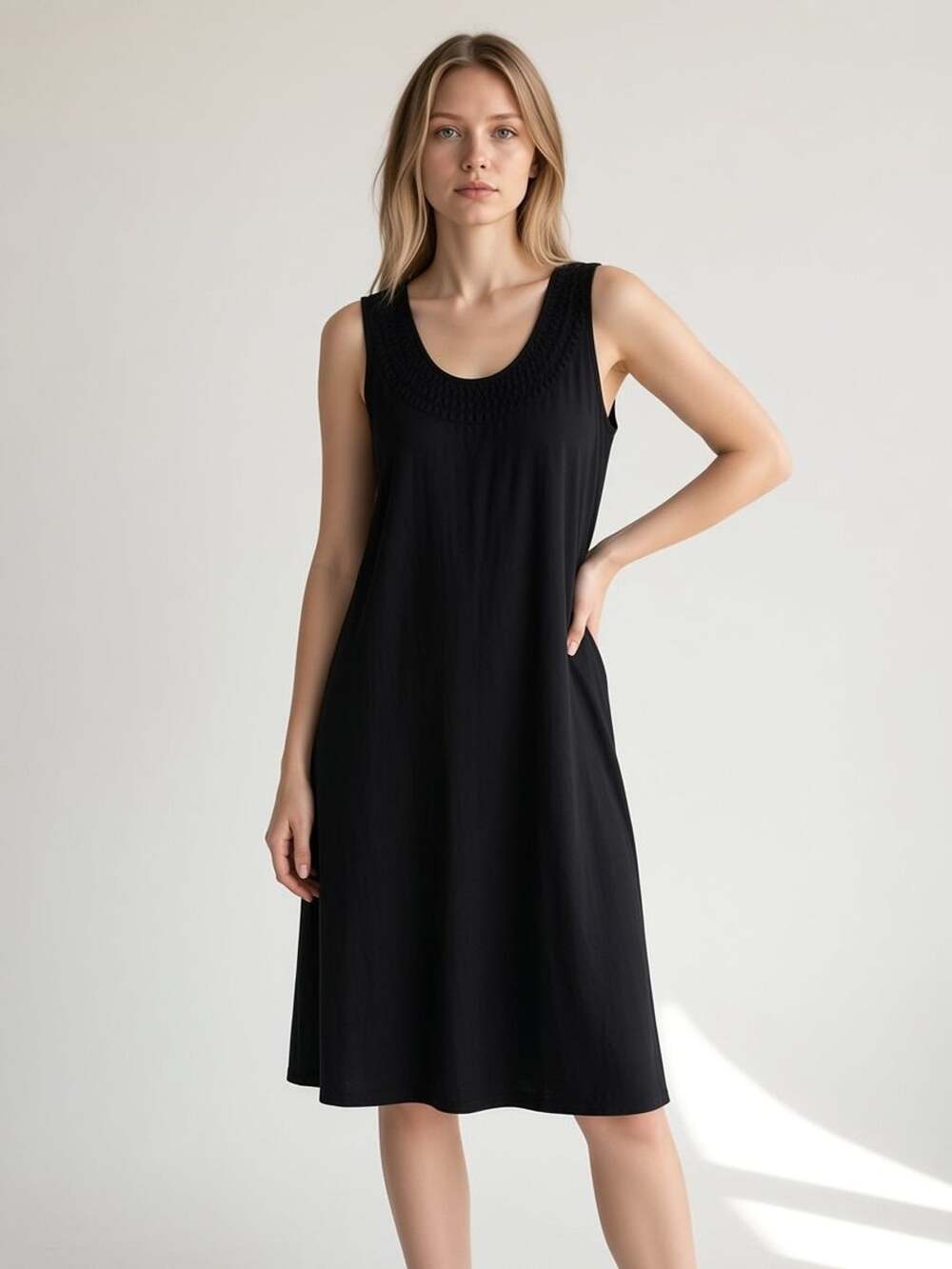 Tommy Bahama Embroidered Neck Dress Size M Black